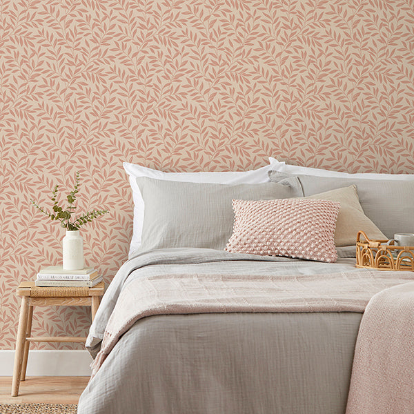Purchase FD43840 Brewster Wallpaper, Marin Blush Leaf Trail - Medley12