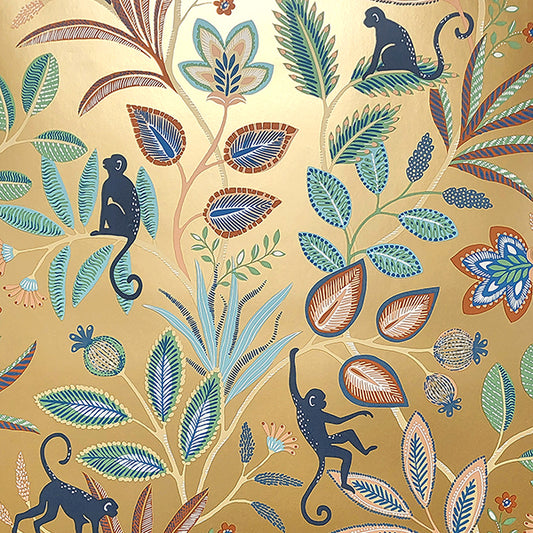 Purchase FD43841 Brewster Wallpaper, Kenzo Gold Monkey Walk - Medley