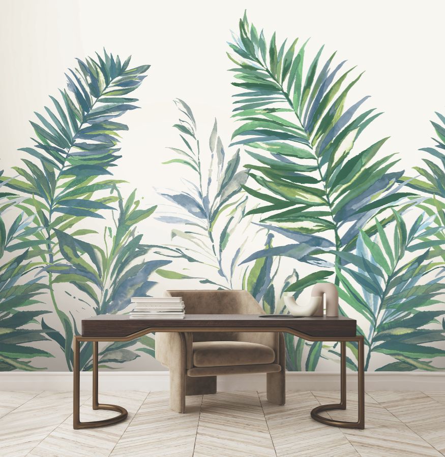 Purchase Gn2546M | Woodnote, Swaying Palms Green & Blue Mural - York Wallpaper