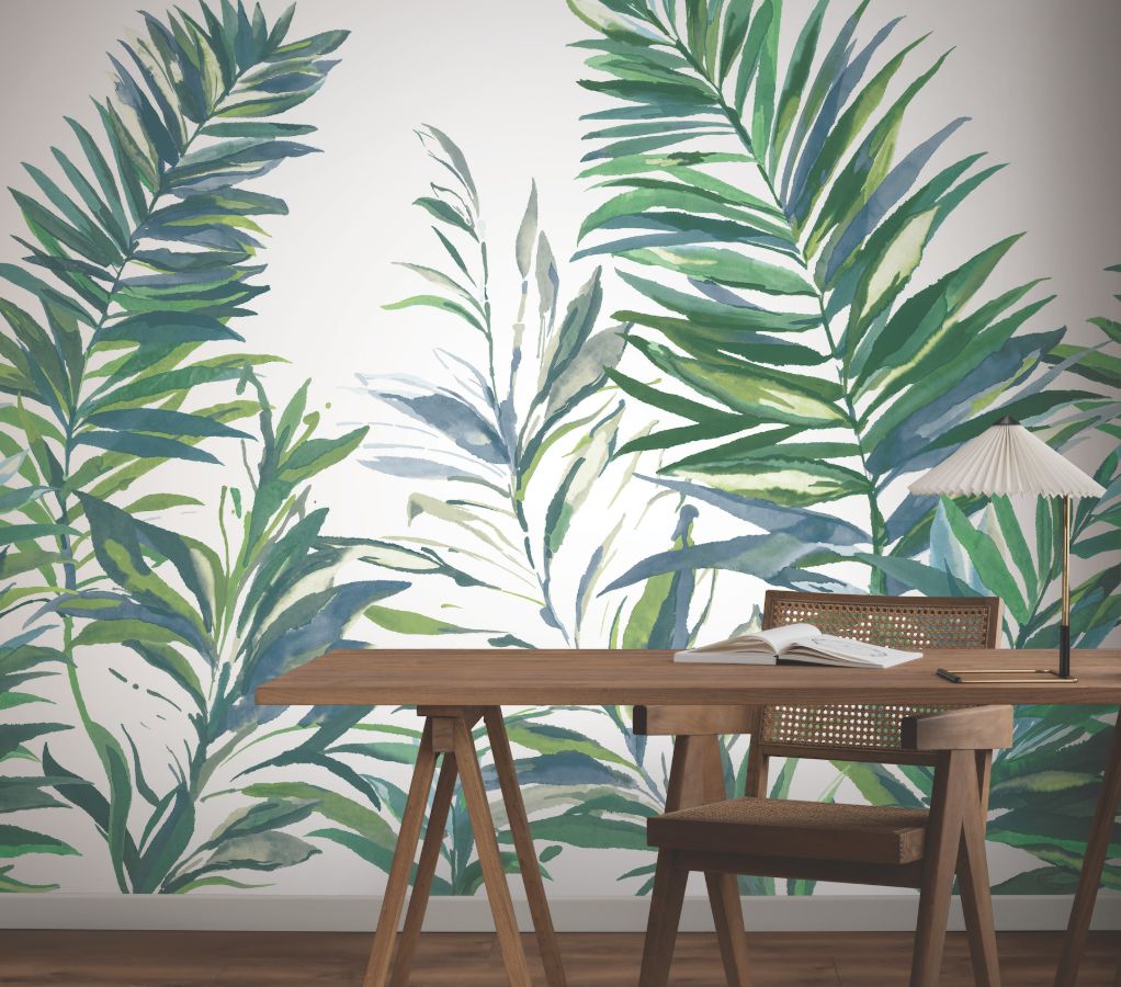 Purchase Gn2546M | Woodnote, Swaying Palms Green & Blue Mural - York Wallpaper