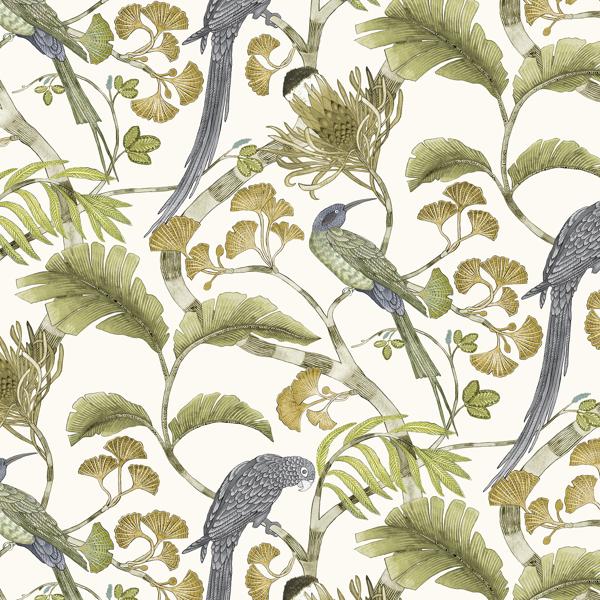 Sample - Jmw1006-31 | Living Branches, Green Animals - Kravet Couture Wallpaper - Jmw1006.31.0