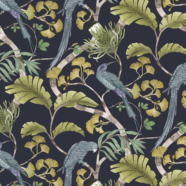 Sample - Jmw1006-41 | Living Branches, Blue Animals - Kravet Couture Wallpaper - Jmw1006.41.0