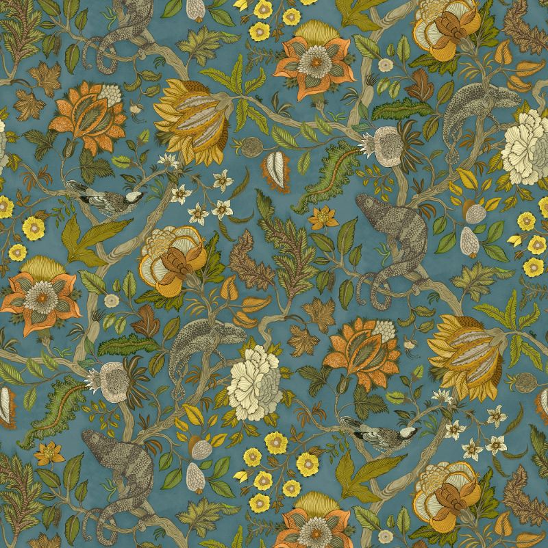 Sample - Jmw1022.31.0 | Chameleon Trail Wp, Blue Animals - Kravet Couture Wallpaper