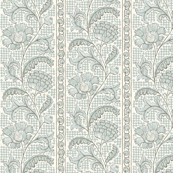 Sample - Jmw1028-21 | Floral Check, Blue Botanical - Kravet Couture Wallpaper - Jmw1028.21.0