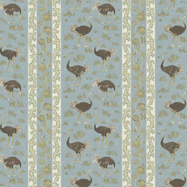 Sample - Jmw1032-01 | Ostrich Stripe, Blue Botanical - Kravet Couture Wallpaper - Jmw1032.01.0