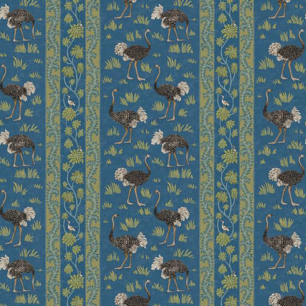 Sample - Jmw1032-21 | Ostrich Stripe, Blue Botanical - Kravet Couture Wallpaper - Jmw1032.21.0