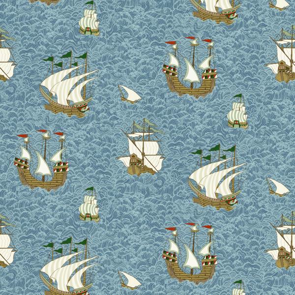 Sample - Jmw1033-11 | Ships, Blue Novelty - Kravet Couture Wallpaper - Jmw1033.11.0