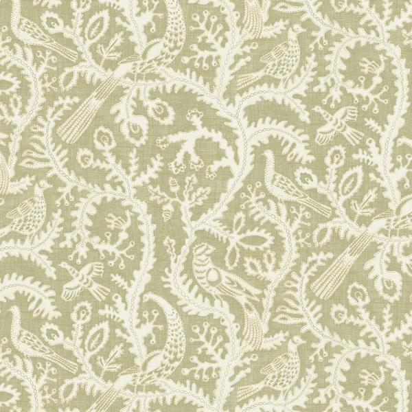 Sample - Jmw1035-31 | Stitched Birds, Green Animals - Kravet Couture Wallpaper - Jmw1035.31.0