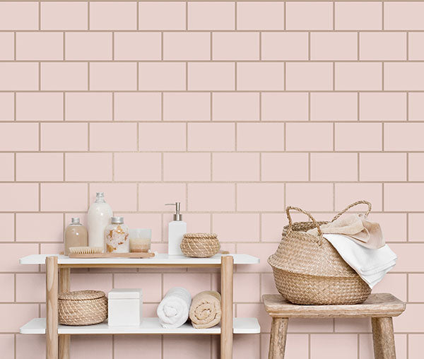 Purchase M1635 Brewster Wallpaper, Metro Rose Gold Tile - Medley1