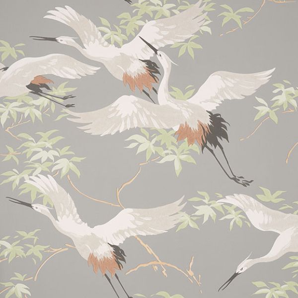 Purchase M1657 Brewster Wallpaper, Saura Light Grey Cranes - Medley