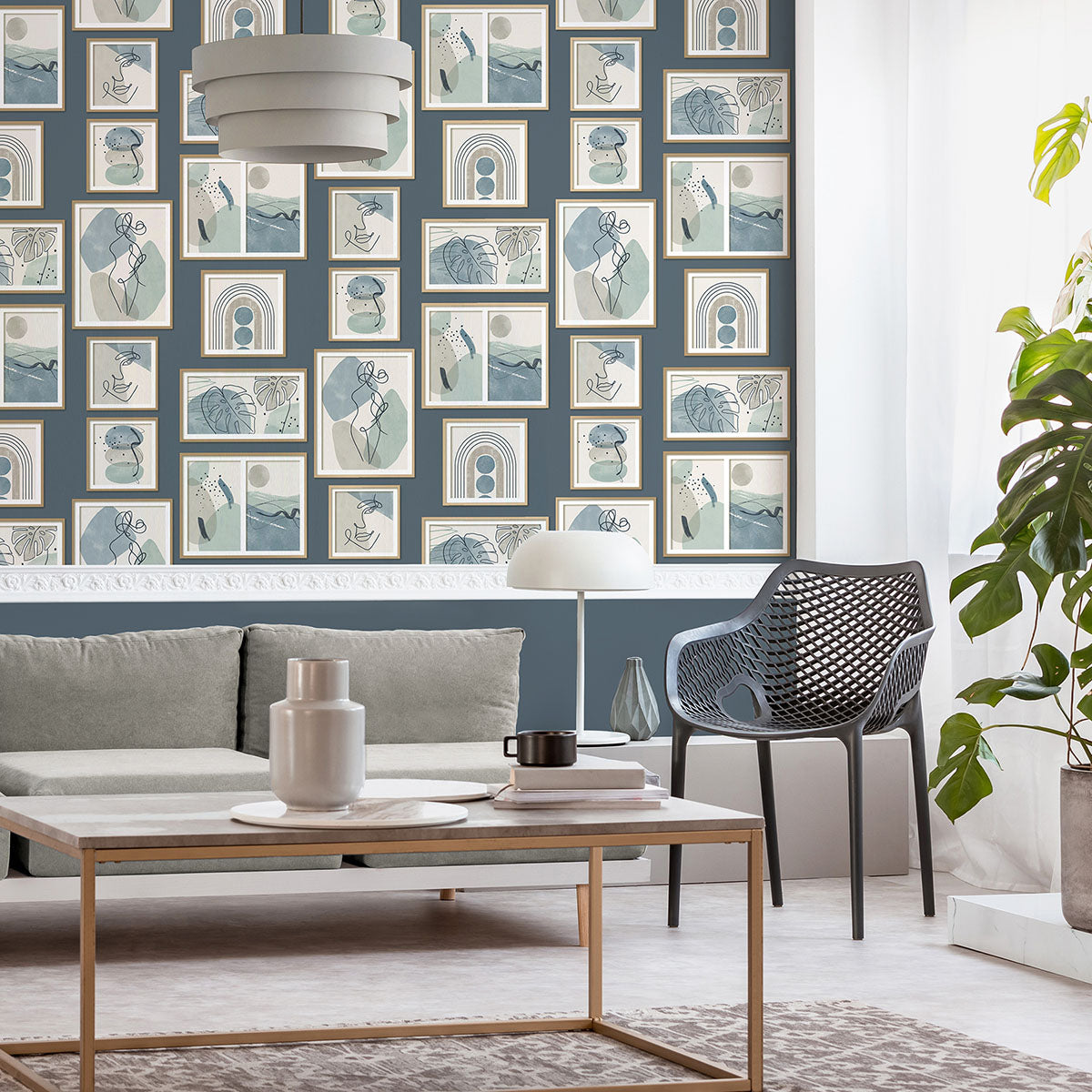 Purchase M1713 Brewster Wallpaper, Krasner Blue Gallery - Medley1