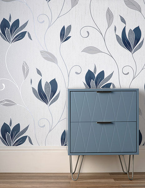 Purchase M1716 Brewster Wallpaper, Synergy Navy Floral - Medley1