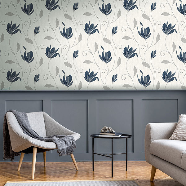 Purchase M1716 Brewster Wallpaper, Synergy Navy Floral - Medley12