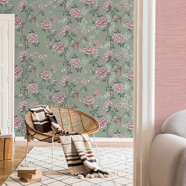 Purchase M1724 Brewster Wallpaper, Akina Sage Floral - Medley12
