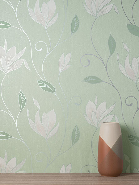 Purchase M1739 Brewster Wallpaper, Synergy Light Green Floral - Medley1