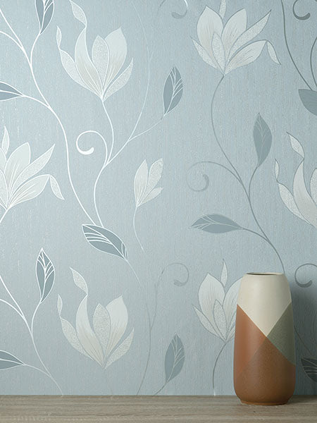 Purchase M1740 Brewster Wallpaper, Synergy Light Blue Floral - Medley1