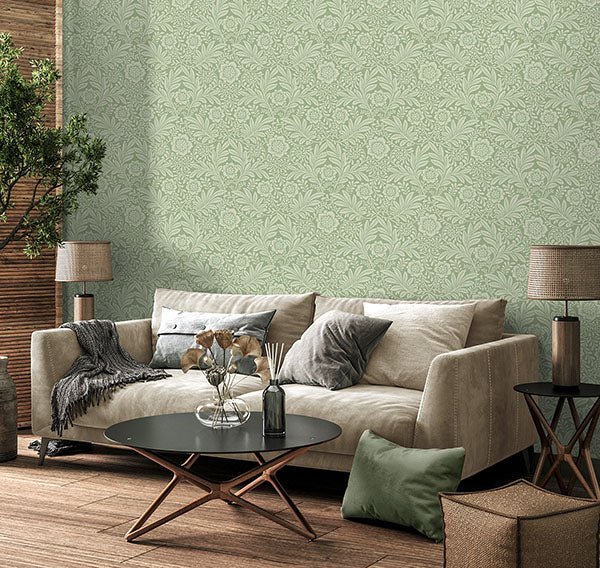 Purchase M1744 Brewster Wallpaper, Camille Sage Damask - Medley12