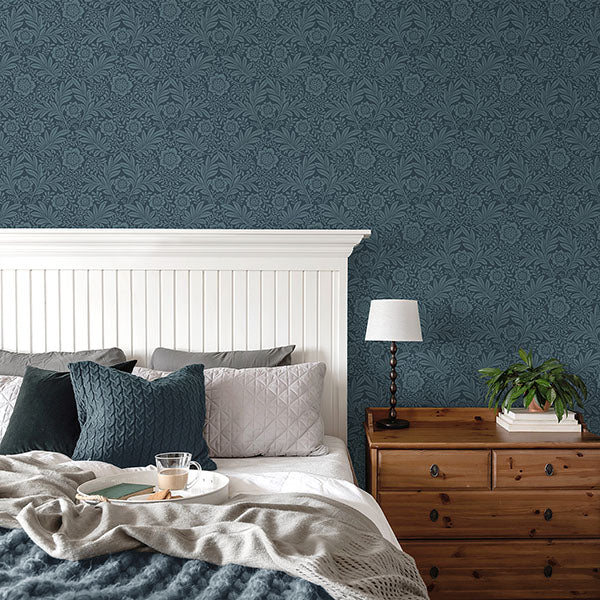 Purchase M1745 Brewster Wallpaper, Camille Navy Damask - Medley1