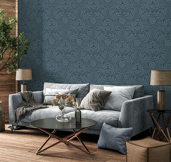 Purchase M1745 Brewster Wallpaper, Camille Navy Damask - Medley12