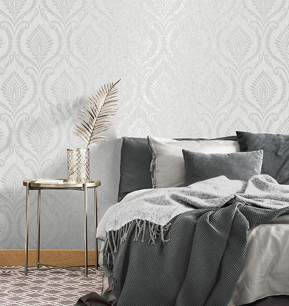 Purchase M1756 Brewster Wallpaper, Estelle Grey Damask - Medley1