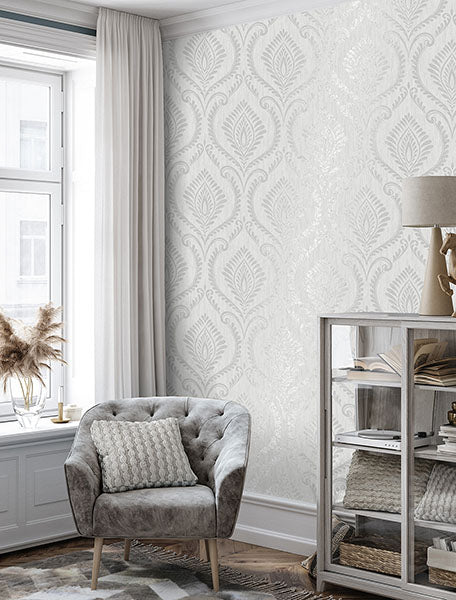 Purchase M1756 Brewster Wallpaper, Estelle Grey Damask - Medley12