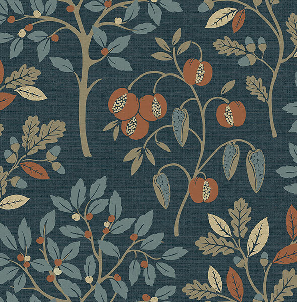 Purchase M1761 Brewster Wallpaper, Rowan Navy Autumn Trees - Medley