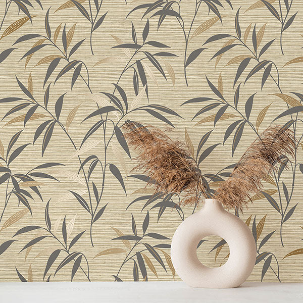 Purchase M1772 Brewster Wallpaper, Fusion Neutral Leaf Wallpaper - Medley12