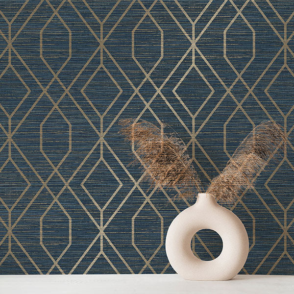 Purchase M1774 Brewster Wallpaper, Fusion Navy Trellis Wallpaper - Medley12