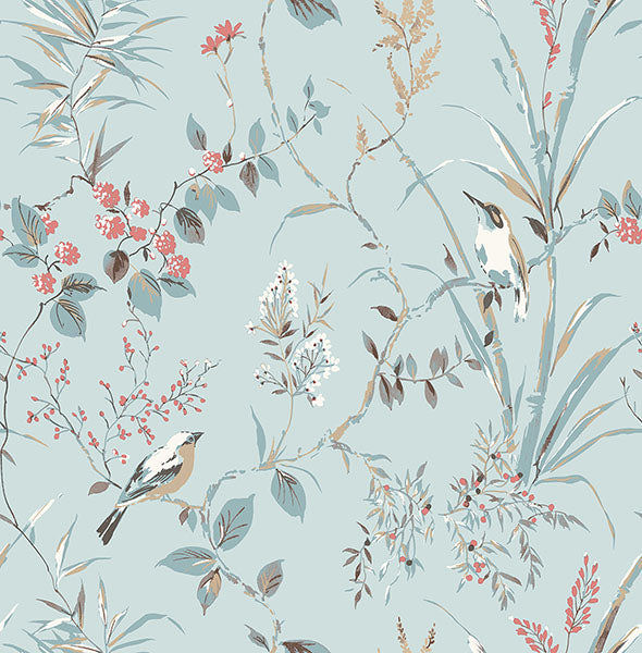 Purchase M1856 Brewster Wallpaper, Mariko Light Blue Botanical - Medley