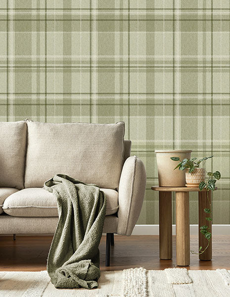 Purchase M1865 Brewster Wallpaper, Harris Green Plaid Chevron - Medley1