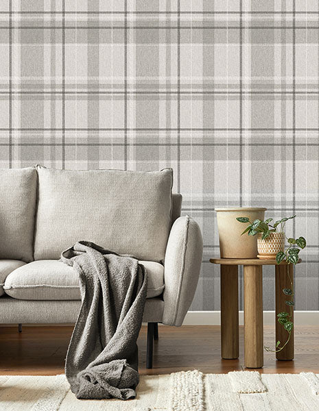 Purchase M1871 Brewster Wallpaper, Harris Grey Plaid Chevron - Medley1