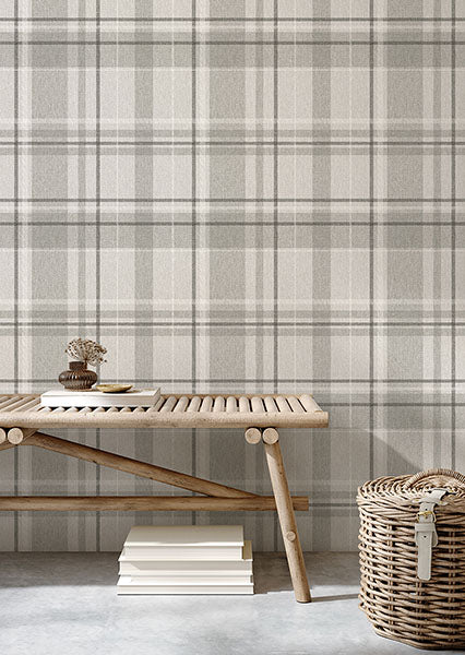 Purchase M1871 Brewster Wallpaper, Harris Grey Plaid Chevron - Medley12