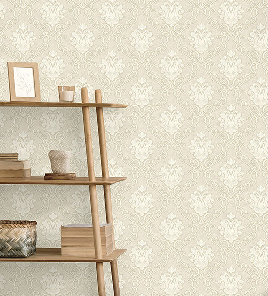 Purchase M95658 Brewster Wallpaper, Florentine Neutral Damask - Medley1