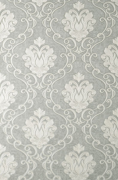 Purchase M95659 Brewster Wallpaper, Florentine Grey Damask - Medley