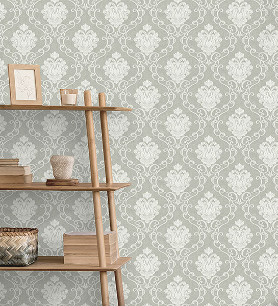 Purchase M95659 Brewster Wallpaper, Florentine Grey Damask - Medley1