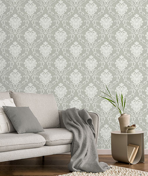 Purchase M95659 Brewster Wallpaper, Florentine Grey Damask - Medley12