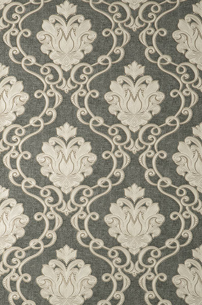 Purchase M95660 Brewster Wallpaper, Florentine Charcoal Damask - Medley