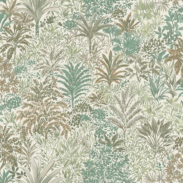 Purchase M95676 Brewster Wallpaper, Meilani Green Palm Landscape - Medley