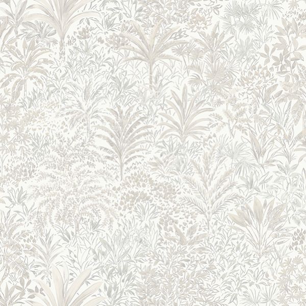 Purchase M95677 Brewster Wallpaper, Meilani White & Silver Palm Landscape - Medley