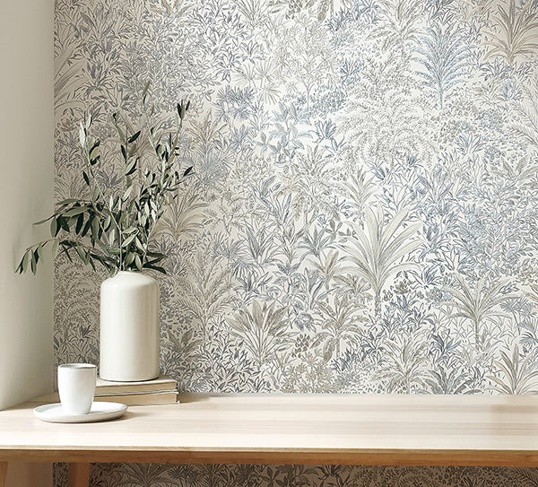 Purchase M95678 Brewster Wallpaper, Meilani Natural & Grey Palm Landscape - Medley1