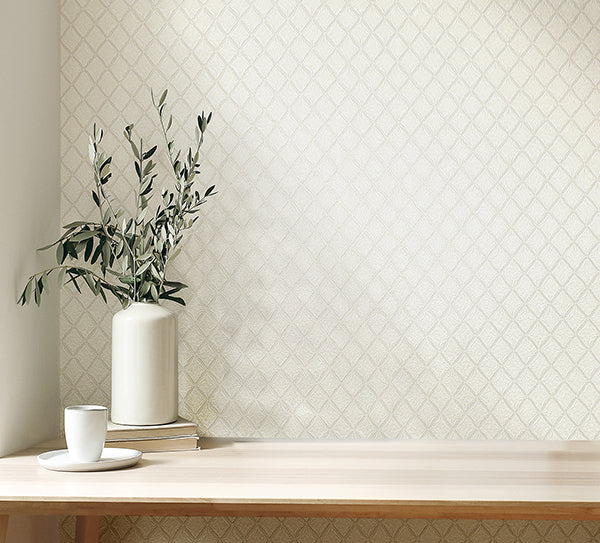 Purchase M95680 Brewster Wallpaper, Santina White & Silver Trellis - Medley1