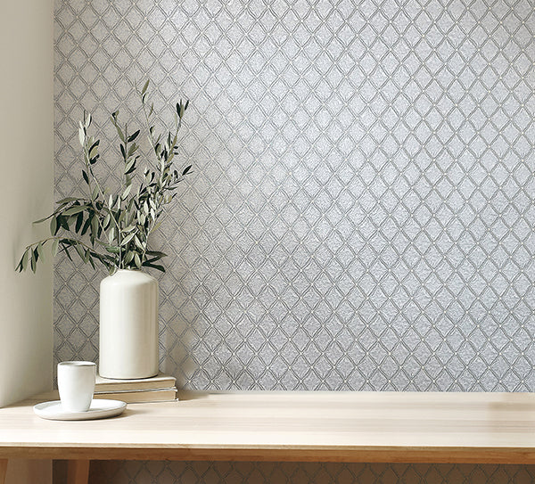 Purchase M95681 Brewster Wallpaper, Santina Natural & Grey Trellis - Medley1