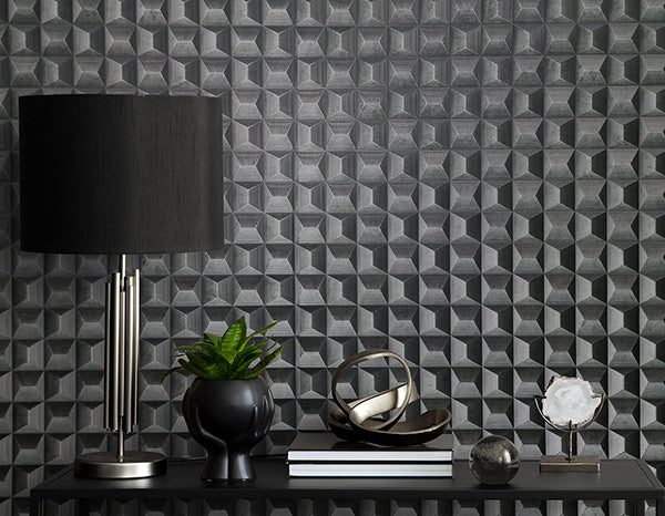Purchase M95682 Brewster Wallpaper, Romero Black 3D Geometric - Medley1