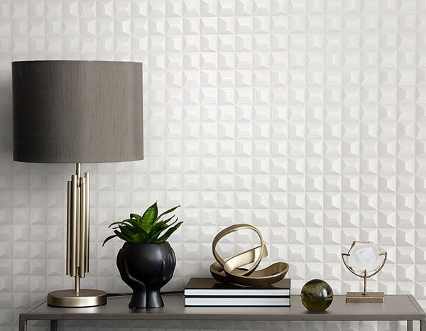 Purchase M95683 Brewster Wallpaper, Romero White 3D Geometric - Medley1