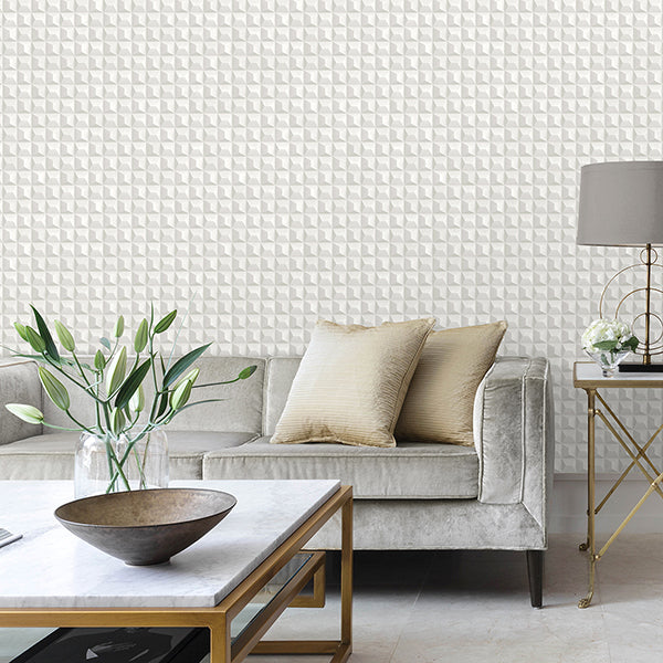 Purchase M95683 Brewster Wallpaper, Romero White 3D Geometric - Medley12