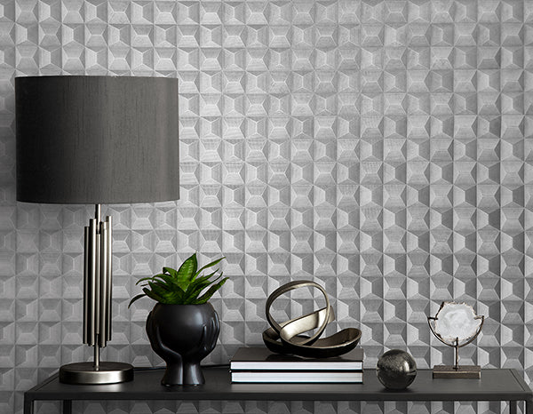 Purchase M95684 Brewster Wallpaper, Romero Grey 3D Geometric - Medley1