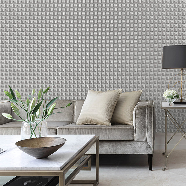 Purchase M95684 Brewster Wallpaper, Romero Grey 3D Geometric - Medley12