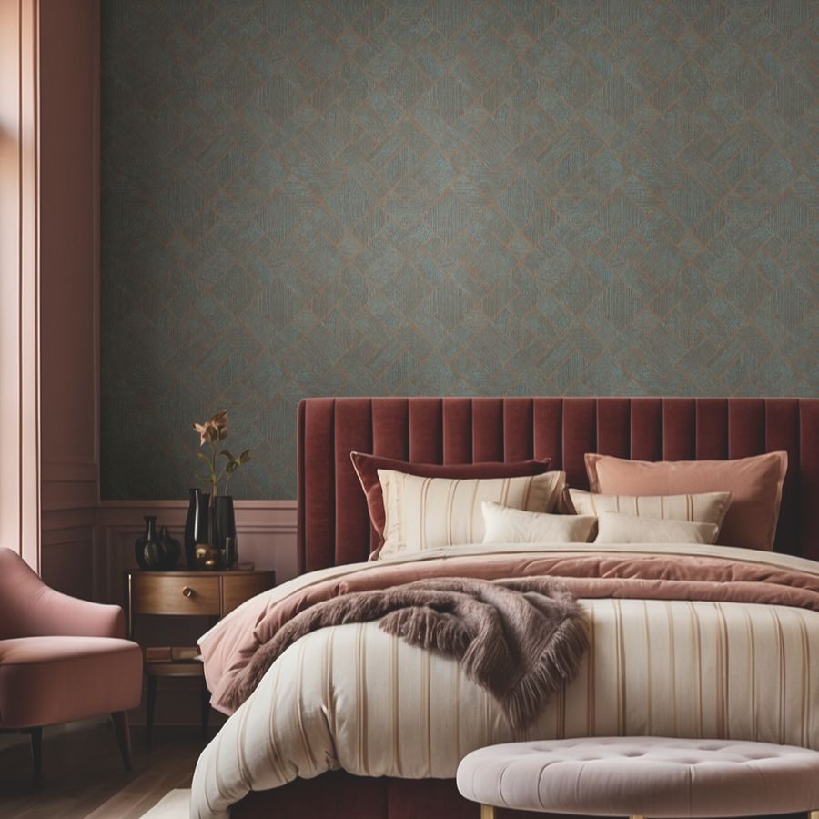 Purchase Ma35512 | Opulent Accents, Marquetry Teal Tile - Antonina Vella Wallpaper