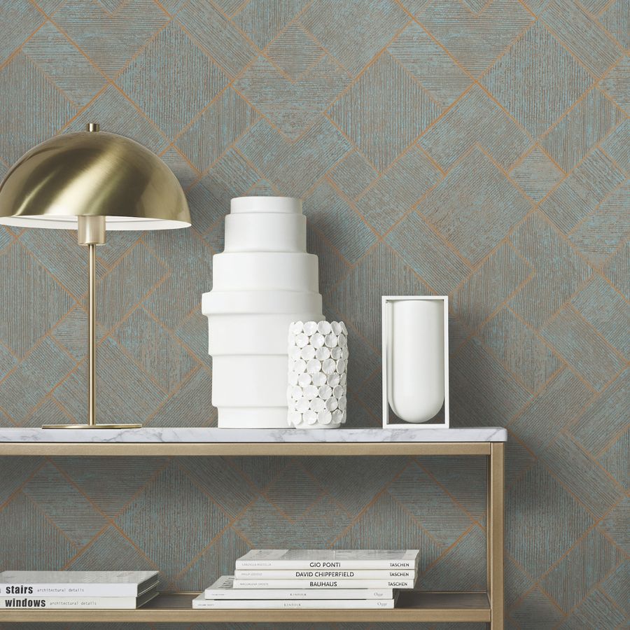 Purchase Ma35512 | Opulent Accents, Marquetry Teal Tile - Antonina Vella Wallpaper