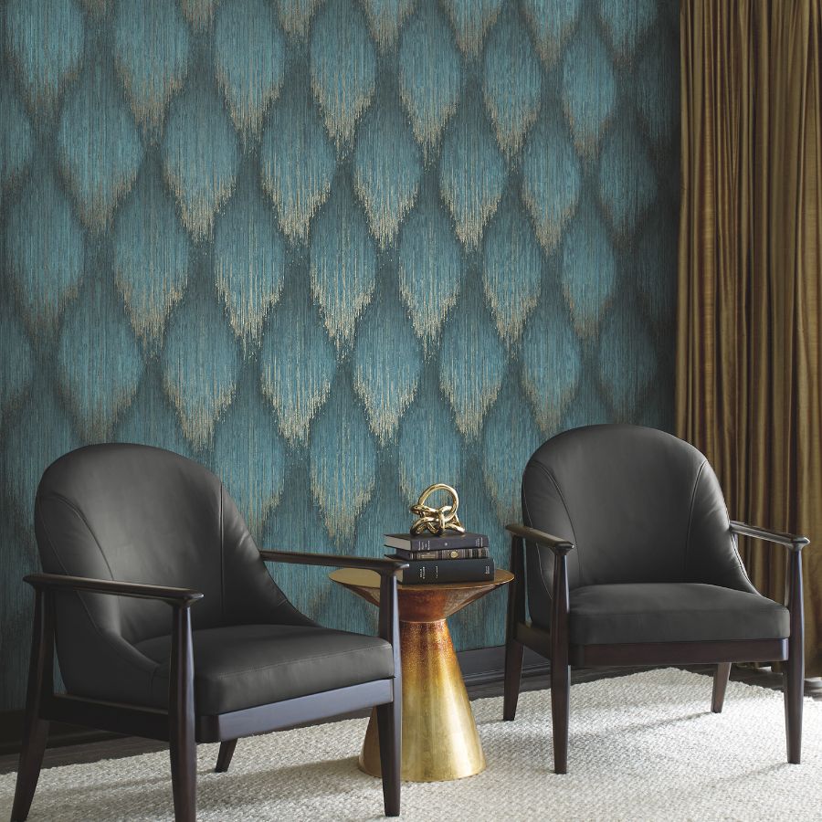 Purchase Ma35806 | Opulent Accents, Starfall Teal Metallic Ikat - Antonina Vella Wallpaper
